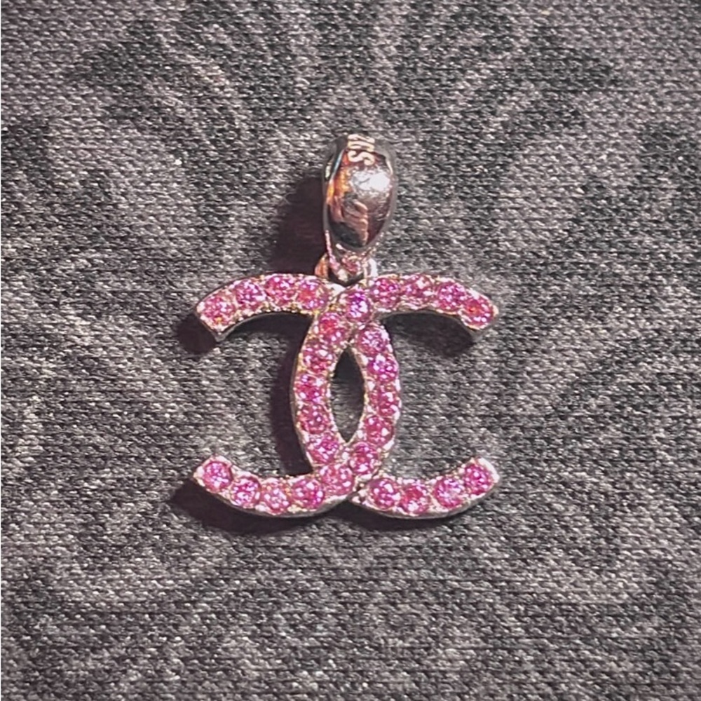 Pink Crystal Interlocking CC Pendant Necklace Charm